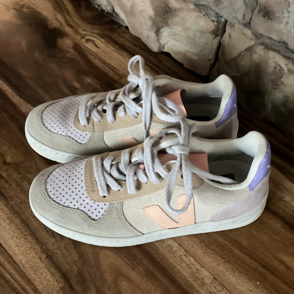 Veja V-10 Suede Multico Peach Sneakers Women Size5 Lavender Leather